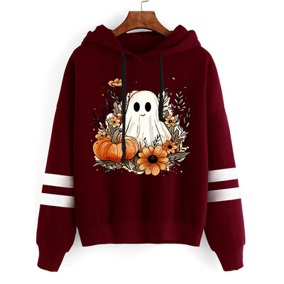 Vintage ženske majice Y2K za Noć vještica, slatka majica s printom cvjetova bundeve i dugih rukava, modna ulična majica s kapuljačom za Noć vještica