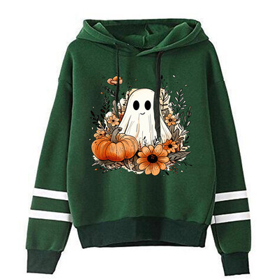 Vintage ženske majice Y2K za Noć vještica, slatka majica s printom cvjetova bundeve i dugih rukava, modna ulična majica s kapuljačom za Noć vještica