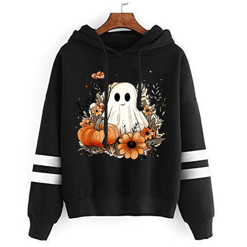 Vintage ženske majice Y2K za Noć vještica, slatka majica s printom cvjetova bundeve i dugih rukava, modna ulična majica s kapuljačom za Noć vještica