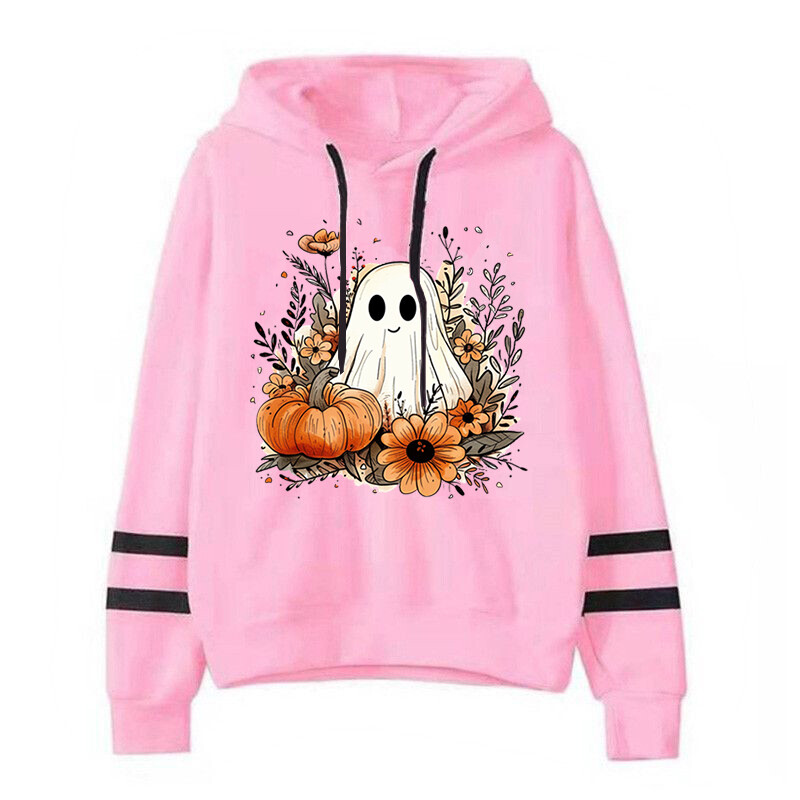 Vintage ženske majice Y2K za Noć vještica, slatka majica s printom cvjetova bundeve i dugih rukava, modna ulična majica s kapuljačom za Noć vještica