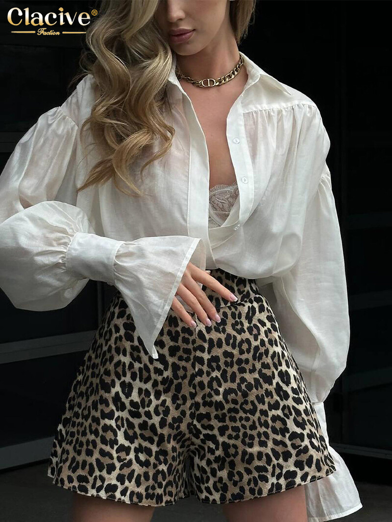 Modna široka ružičasta uredska ženska bluza Clacive 2024. Elegantna košulja dugih rukava na rever Ležerna klasična jednobojna ženska odjeća