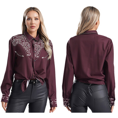 Ženska starinska majica s printom, ležerna košulja s dugim rukavima i dugmadima, dnevna odjeća, kostim kaubojke za cosplay, tematsku zabavu, praznike