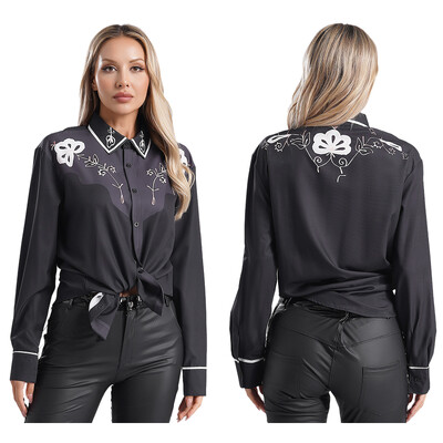 Ženska starinska majica s printom, ležerna košulja s dugim rukavima i dugmadima, dnevna odjeća, kostim kaubojke za cosplay, tematsku zabavu, praznike