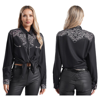 Ženska starinska majica s printom, ležerna košulja s dugim rukavima i dugmadima, dnevna odjeća, kostim kaubojke za cosplay, tematsku zabavu, praznike