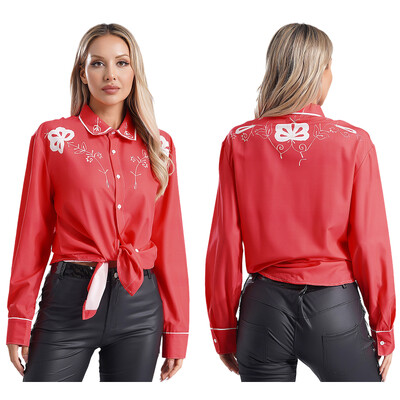 Ženska starinska majica s printom, ležerna košulja s dugim rukavima i dugmadima, dnevna odjeća, kostim kaubojke za cosplay, tematsku zabavu, praznike