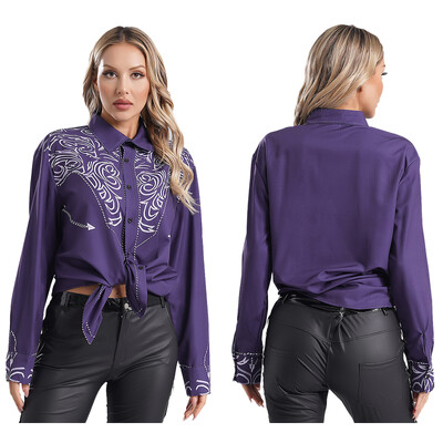 Ženska starinska majica s printom, ležerna košulja s dugim rukavima i dugmadima, dnevna odjeća, kostim kaubojke za cosplay, tematsku zabavu, praznike