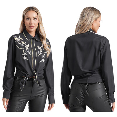 Ženska starinska majica s printom, ležerna košulja s dugim rukavima i dugmadima, dnevna odjeća, kostim kaubojke za cosplay, tematsku zabavu, praznike