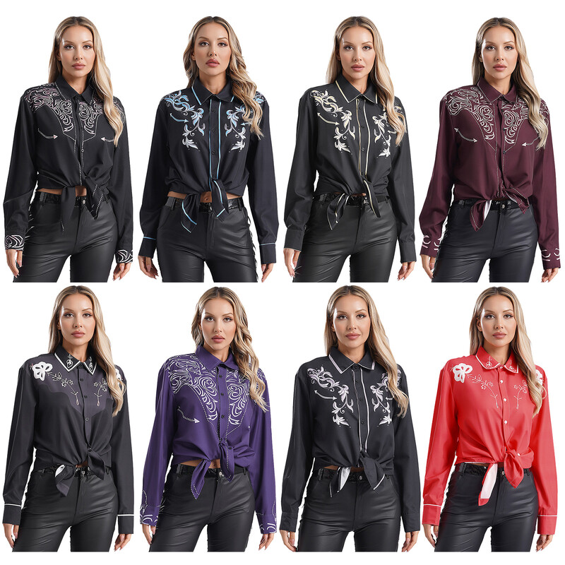 Ženska starinska majica s printom, ležerna košulja s dugim rukavima i dugmadima, dnevna odjeća, kostim kaubojke za cosplay, tematsku zabavu, praznike