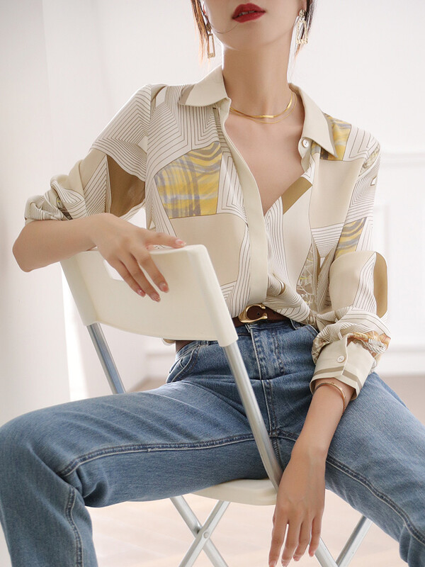 Moetrükk naiste särgid Uued elegantsed Naiste pluusid 2023 Kevad-sügis pikkade varrukatega särgid Topid Blusas Mujer