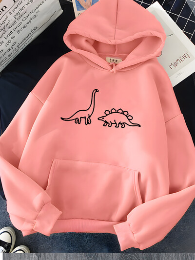 Hirsionsan Kawaii Dinosaurs Print Hoodies Γυναικεία μαλακά ζεστά χαλαρά casual αθλητικά Γυναικεία φούτερ Fleece Γυναικεία ρούχα 2023