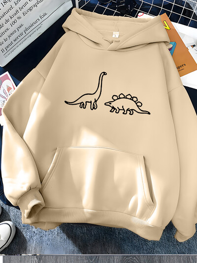 Hirsionsan Kawaii Dinosaurs Print Hoodies Γυναικεία μαλακά ζεστά χαλαρά casual αθλητικά Γυναικεία φούτερ Fleece Γυναικεία ρούχα 2023