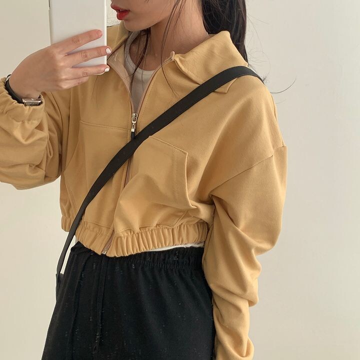 Ženska jesenska Y2k odjeća dugih rukava Prozračna ležerna jednobojna Ropa Mujer retro korejska 2024. skraćena svijetlosiva majica s patentnim zatvaračem