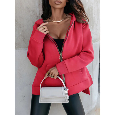Toamnă Iarnă Femei Ocazional Streetwear Oversize Asimetric Fermoar Hanorac Jachetă Harajuku Y2K Manecă lungă Hanorac cu glugă