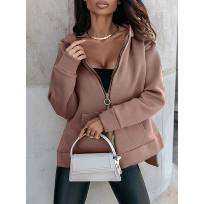 Jesen Zima Ženska ležerna ulična odjeća Oversize Asimetrična jakna s kapuljačom na patentni zatvarač Harajuku Y2K Kaput s kapuljačom dugih rukava