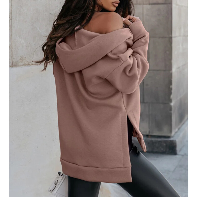 Jesen Zima Ženska ležerna ulična odjeća Oversize Asimetrična jakna s kapuljačom na patentni zatvarač Harajuku Y2K Kaput s kapuljačom dugih rukava