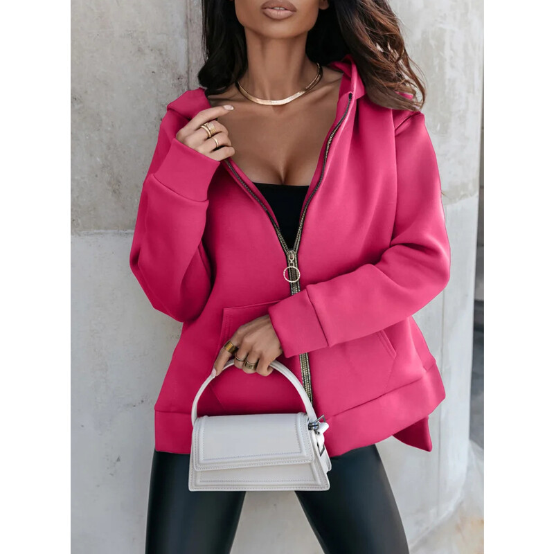 Jesen Zima Ženska ležerna ulična odjeća Oversize Asimetrična jakna s kapuljačom na patentni zatvarač Harajuku Y2K Kaput s kapuljačom dugih rukava