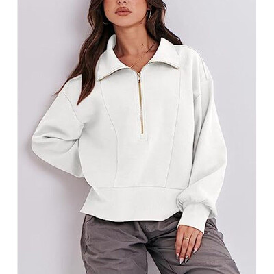 Novi jesenski modni 2023. široki pulover s poluotvorenim vratom i patchworkom, temperamentan, ležeran ženski patentni zatvarač, dugih rukava