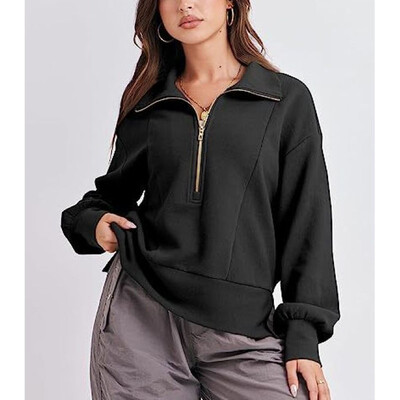 Novi jesenski modni 2023. široki pulover s poluotvorenim vratom i patchworkom, temperamentan, ležeran ženski patentni zatvarač, dugih rukava