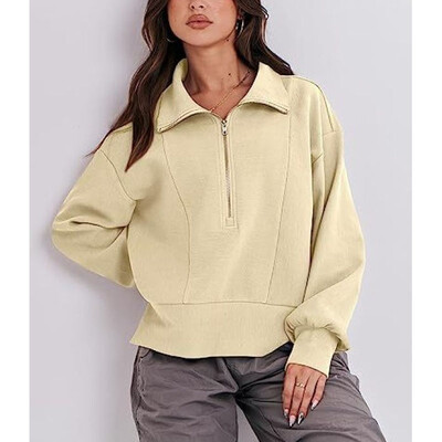 Novi jesenski modni 2023. široki pulover s poluotvorenim vratom i patchworkom, temperamentan, ležeran ženski patentni zatvarač, dugih rukava