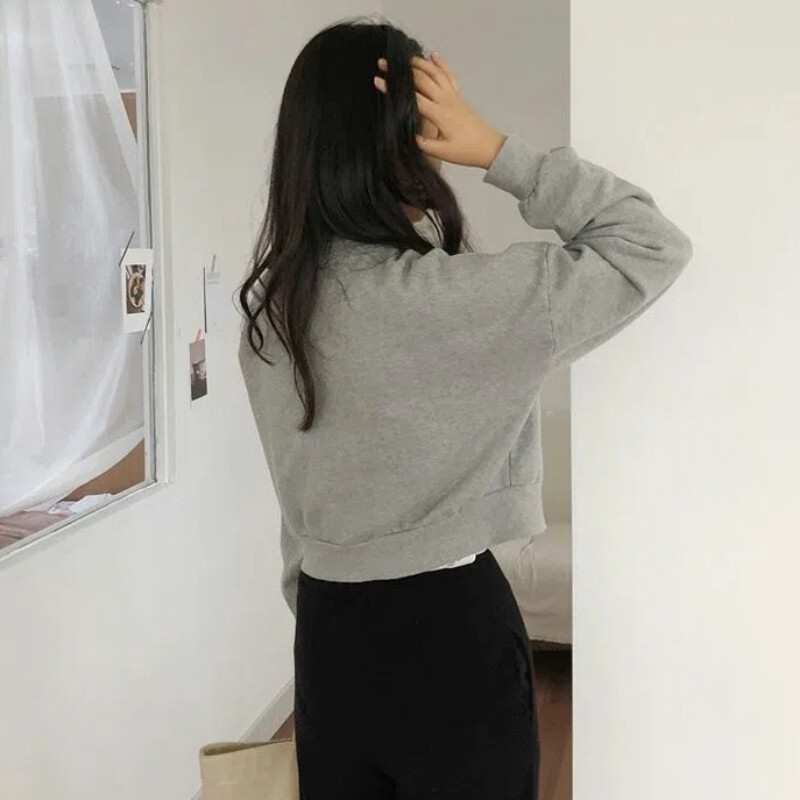 Naiste dressipluusid Kärbitud Üliõpilane Solid College Ins Trendikas Basic Soe Sale Sügis Lihtne kõiksobiv Mujer pikkade varrukatega uued riided