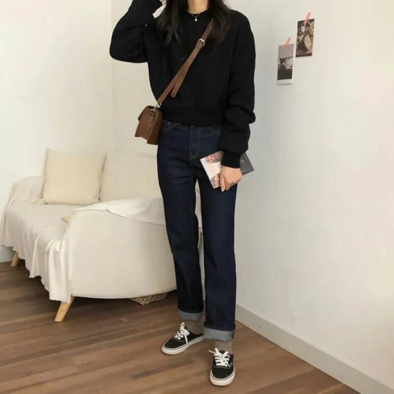 Naiste dressipluusid Kärbitud Üliõpilane Solid College Ins Trendikas Basic Soe Sale Sügis Lihtne kõiksobiv Mujer pikkade varrukatega uued riided