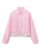 KAOPU ZA Γυναικεία κέντημα ριγέ cropped πουκάμισο vintage πέτο με μακριά μανίκια με κουμπιά γυναικείες μπλούζες μπλούζα κομψές τοπ