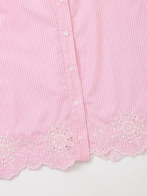 KAOPU ZA Γυναικεία κέντημα ριγέ cropped πουκάμισο vintage πέτο με μακριά μανίκια με κουμπιά γυναικείες μπλούζες μπλούζα κομψές τοπ