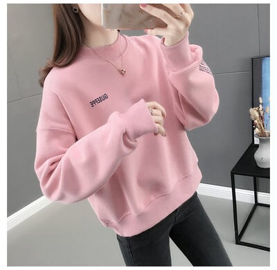 Jednobojne kratke majice s ispisom slova Ženske visokokvalitetne plišane majice dugih rukava i podeblje jesensko-zimske kombinacije 2022.