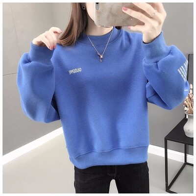 Jednobojne kratke majice s ispisom slova Ženske visokokvalitetne plišane majice dugih rukava i podeblje jesensko-zimske kombinacije 2022.