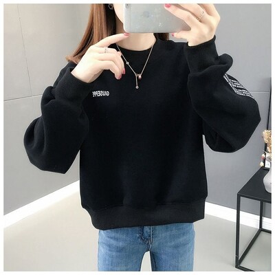 Jednobojne kratke majice s ispisom slova Ženske visokokvalitetne plišane majice dugih rukava i podeblje jesensko-zimske kombinacije 2022.