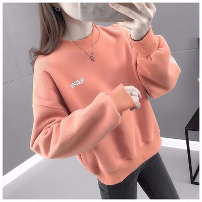 Jednobojne kratke majice s ispisom slova Ženske visokokvalitetne plišane majice dugih rukava i podeblje jesensko-zimske kombinacije 2022.