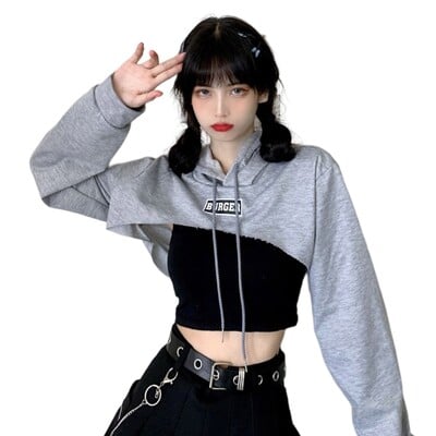 Ženska izrezana majica s kapuljačom i dugim rukavima, pulover s kapuljačom, majica s kapuljačom na spuštena ramena, spuštena majica s kapuljačom