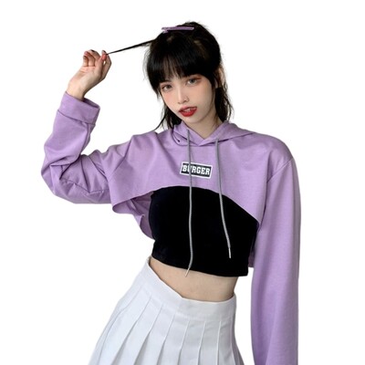 Ženska izrezana majica s kapuljačom i dugim rukavima, pulover s kapuljačom, majica s kapuljačom na spuštena ramena, spuštena majica s kapuljačom