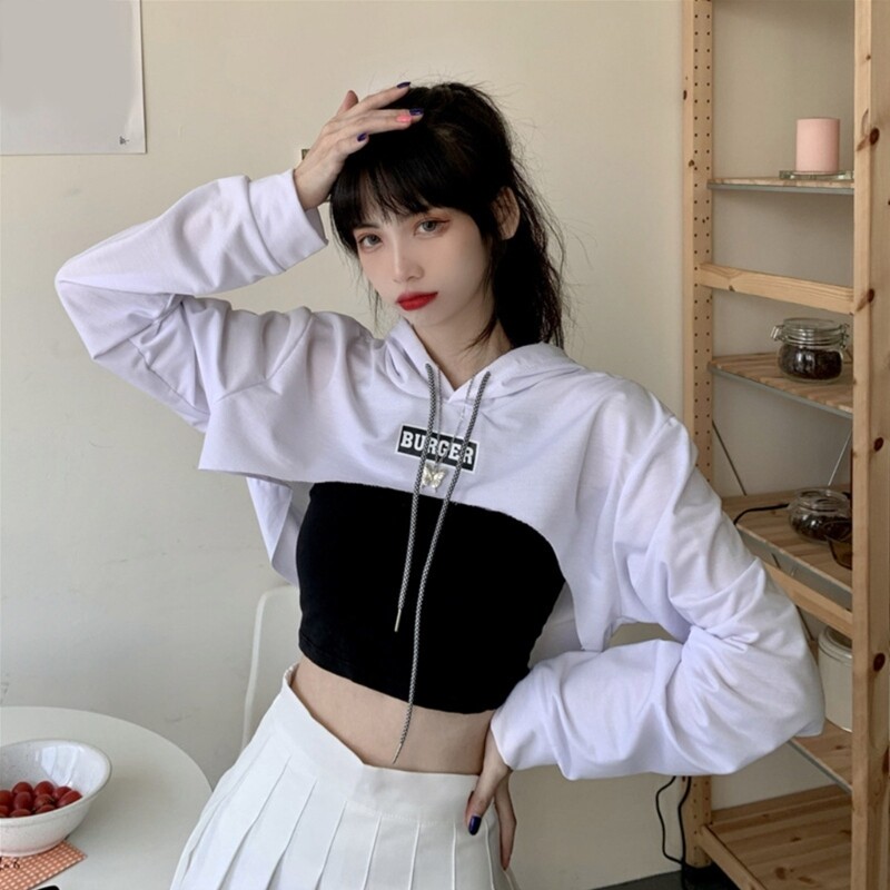 Ženska izrezana majica s kapuljačom i dugim rukavima, pulover s kapuljačom, majica s kapuljačom na spuštena ramena, spuštena majica s kapuljačom