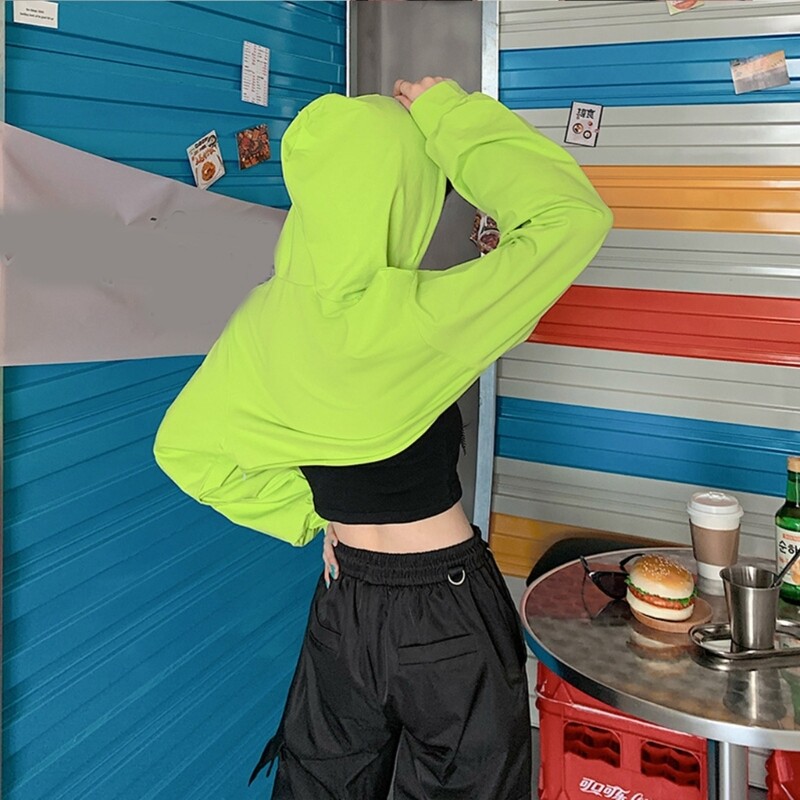 Ženska izrezana majica s kapuljačom i dugim rukavima, pulover s kapuljačom, majica s kapuljačom na spuštena ramena, spuštena majica s kapuljačom