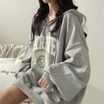 Pulover în stil leneș, cu mâneci lungi, cu fermoar, pentru femei, primăvară, toamnă, tricou cu glugă pentru slăbit, dimensiune mare, pentru femei