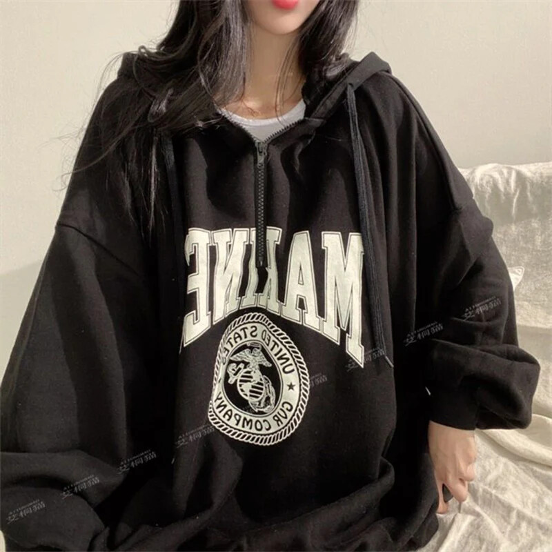 Lazy Style pulover s dugim rukavima i patentnim zatvaračem za žene proljeće jesen Nova široka majica s kapuljačom za mršavljenje velike veličine za žene