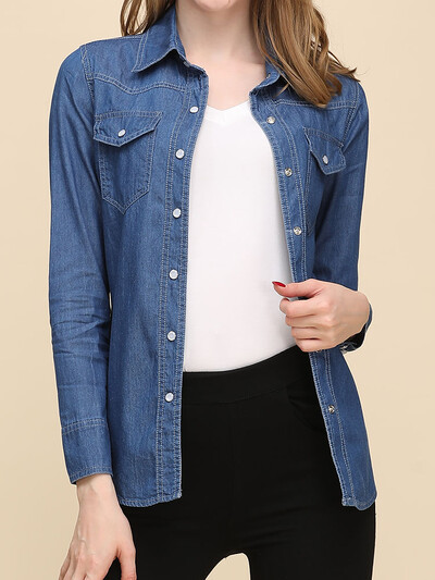 Toamna 2023 Noi cămăși și bluză din denim pentru femei Top cu mânecă lungă în stil coreean Bluze de culoare albastru sau albastru deschis Bluze elegante