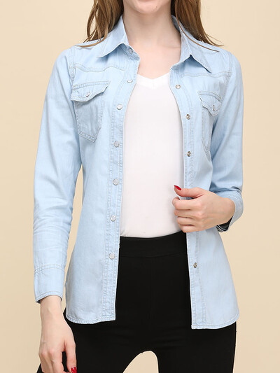 Jesen 2023. Nove traper košulje i bluze za žene Majica dugih rukava u korejskom stilu Plave ili nebesko plave boje Traperice Elegantne bluze