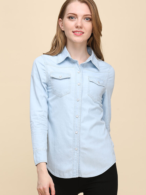 Jesen 2023. Nove traper košulje i bluze za žene Majica dugih rukava u korejskom stilu Plave ili nebesko plave boje Traperice Elegantne bluze