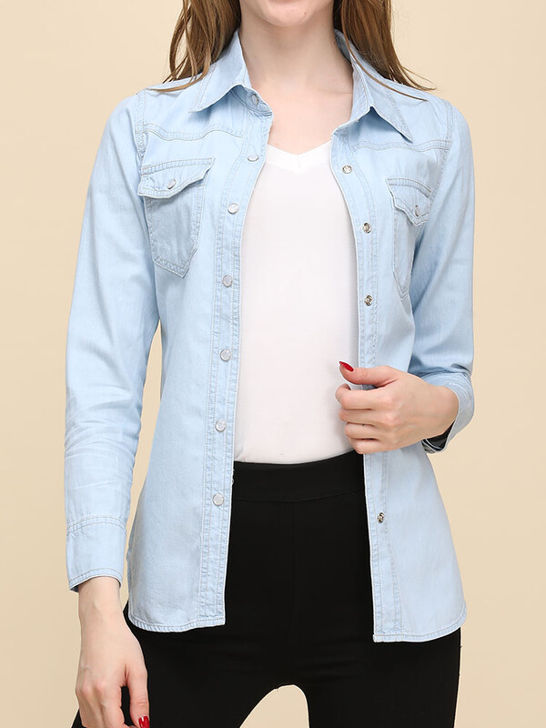 Jesen 2023. Nove traper košulje i bluze za žene Majica dugih rukava u korejskom stilu Plave ili nebesko plave boje Traperice Elegantne bluze