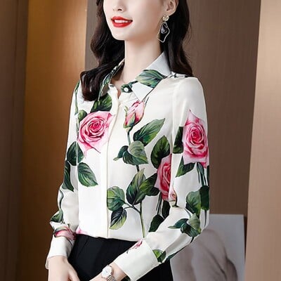 Bluză cu gât polo cu temperament, primăvară, toamnă, cu mânecă lungă, cămașă la modă, topuri, îmbrăcăminte pentru femei, birou elegant