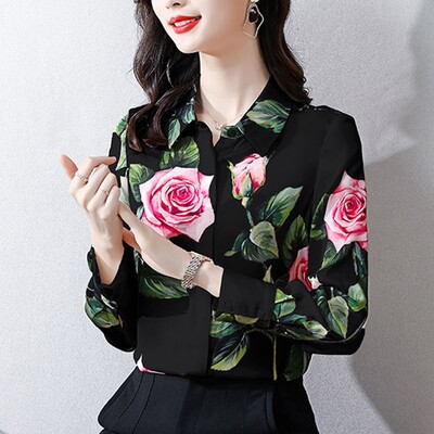 Temperamentna cvjetna polo bluza s polo izrezom Proljeće jesen Nova modna majica dugih rukava s printom Elegantna uredska ženska odjeća