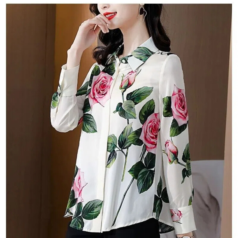 Temperamentna cvjetna polo bluza s polo izrezom Proljeće jesen Nova modna majica dugih rukava s printom Elegantna uredska ženska odjeća