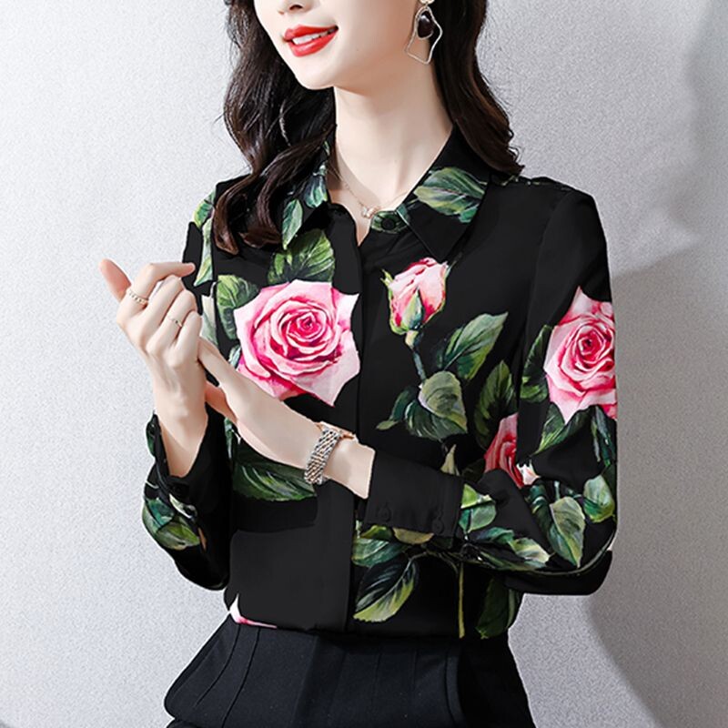 Temperamentna cvjetna polo bluza s polo izrezom Proljeće jesen Nova modna majica dugih rukava s printom Elegantna uredska ženska odjeća