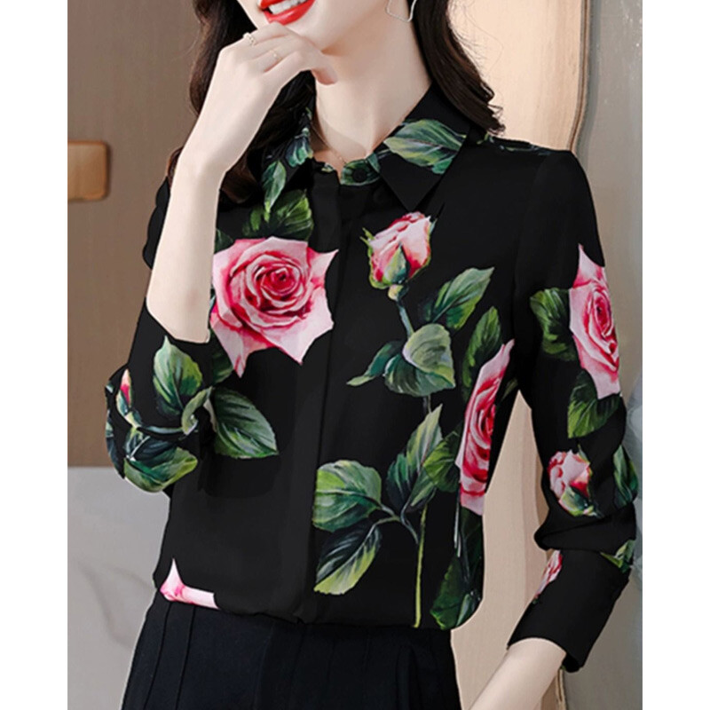 Temperamentna cvjetna polo bluza s polo izrezom Proljeće jesen Nova modna majica dugih rukava s printom Elegantna uredska ženska odjeća