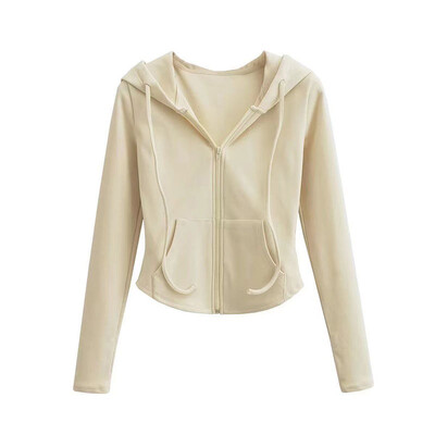 Xpqbb Vintage skraćene majice s kapuljačom na patentni zatvarač Ženska jednobojna Y2K jakna s kapuljačom dugih rukava Ženska tanka ulična majica s kapuljačom u korejskom stilu