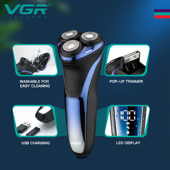 VGR Beard Shaver Electric Beard Trimmer Professional Face Shaver IPX7 Αδιάβροχο Ασφαλές Ασύρματο ξυριστικό για άνδρες V-306