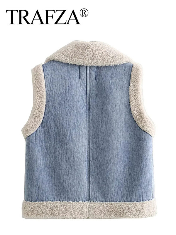 TRAFZA naiste kunstlik lambanahast karusnahast vest Sügistalvine šikk teksavest naiste varrukateta V-kaelusega jakk Vestid