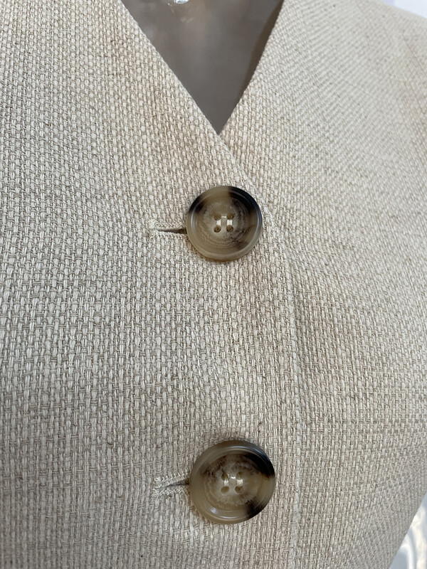 [LANMREM] Κορεάτικο λινό γιλέκο για γυναίκες άνοιξη 2024 Νέο με μασίφ λαιμόκοψη V, αμάνικο μονόστομο vintage γυναικεία μπουφάν